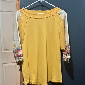 Easel Mustard and Multicolor Long Sleeve Top